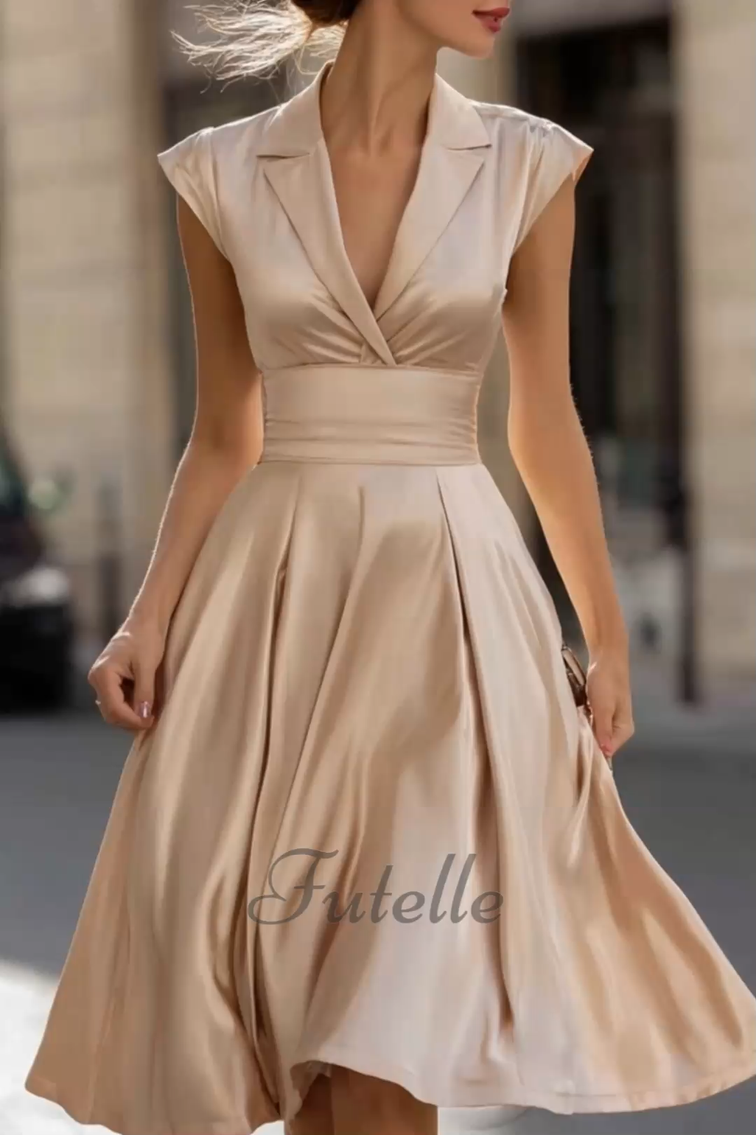 Classy Simple Lapel Satin Flowy Midi Dress