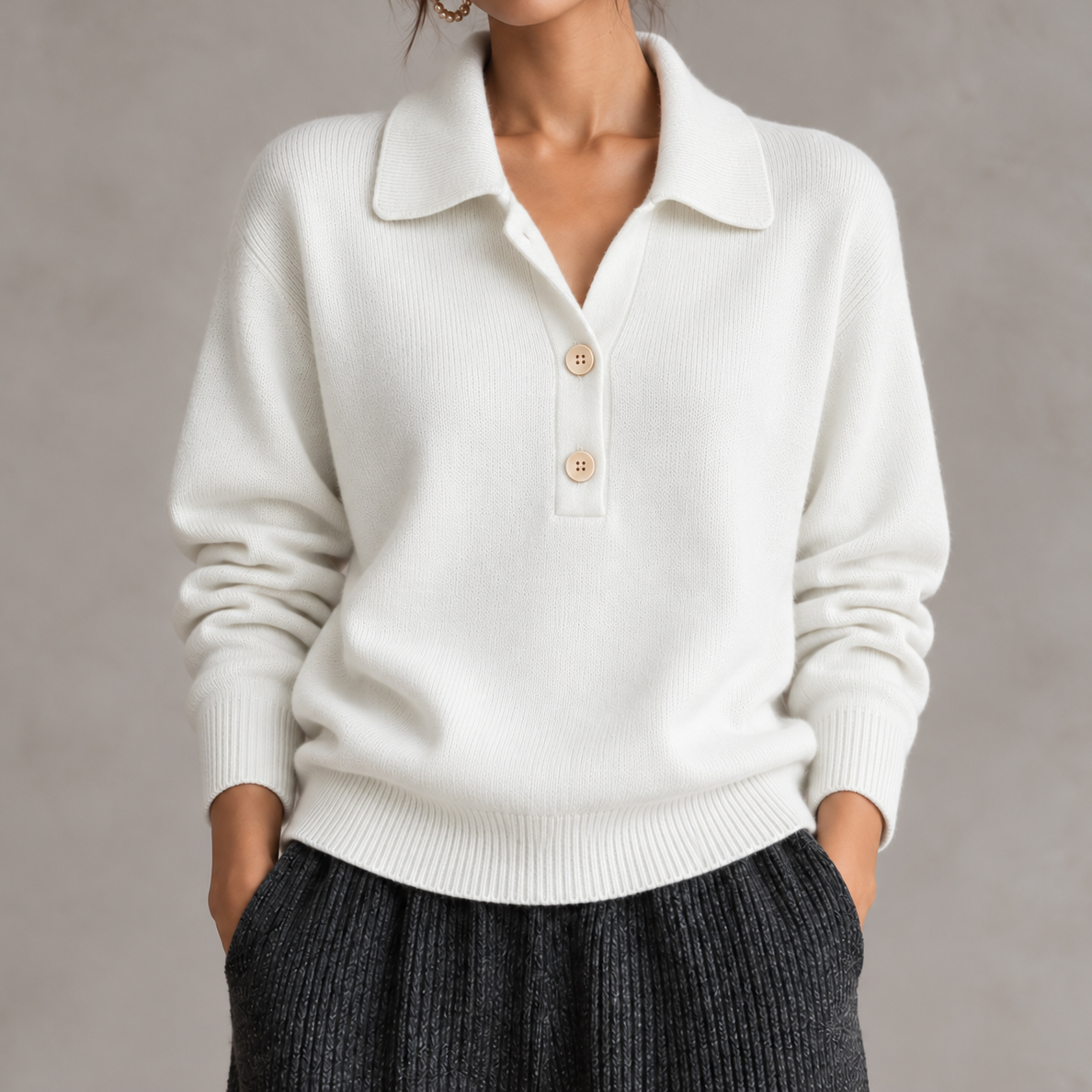 Elegance Collared Half-button Knit Top