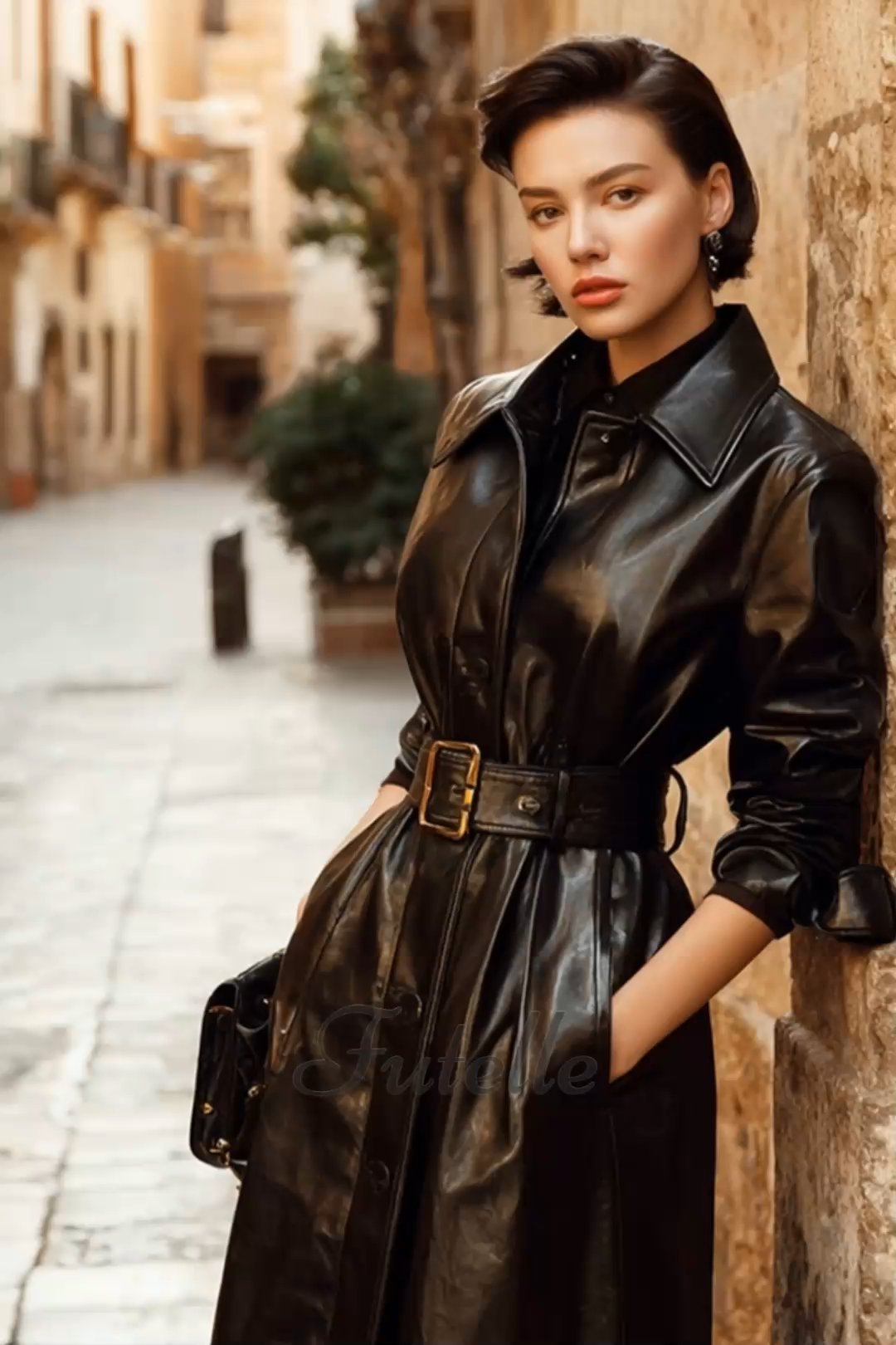 Retro-style Fashion Black Leather Coat