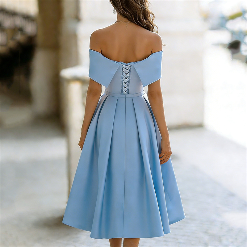 Classy Off Shoulderwide Skirted Satin Maxi Dress