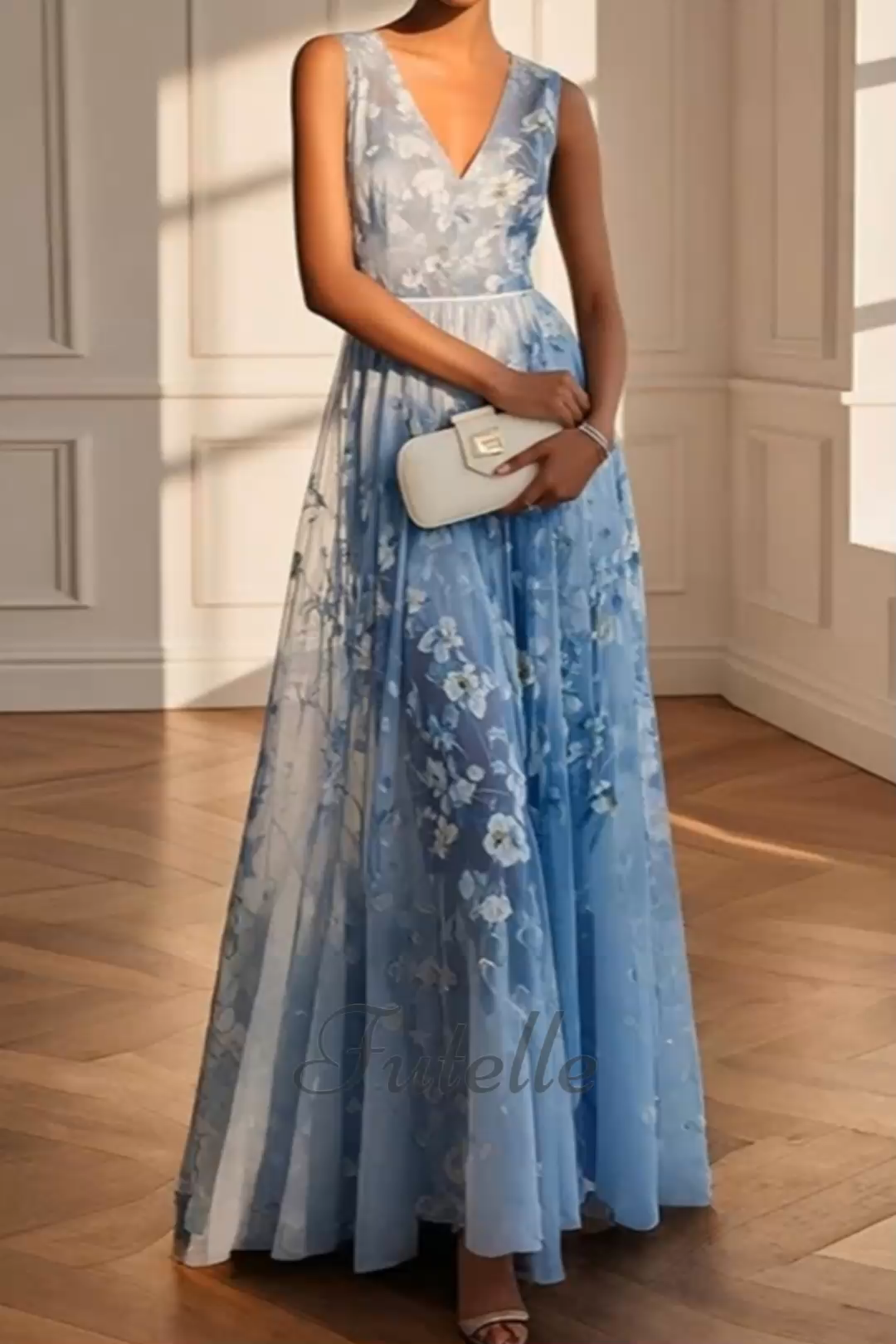 Elegant Chiffon Floral Print Sleeveless Dress