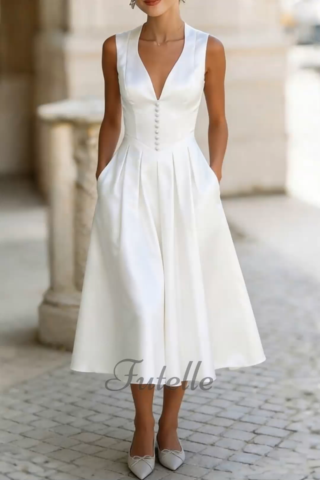 Elegant White Satin V Neck Maxi Dress