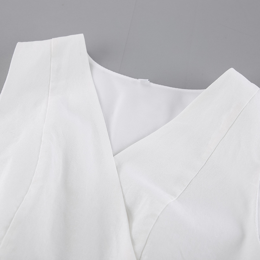 Vacation Old Money Sleeveless Top  And Wide-leg Trousers White Cotton Set