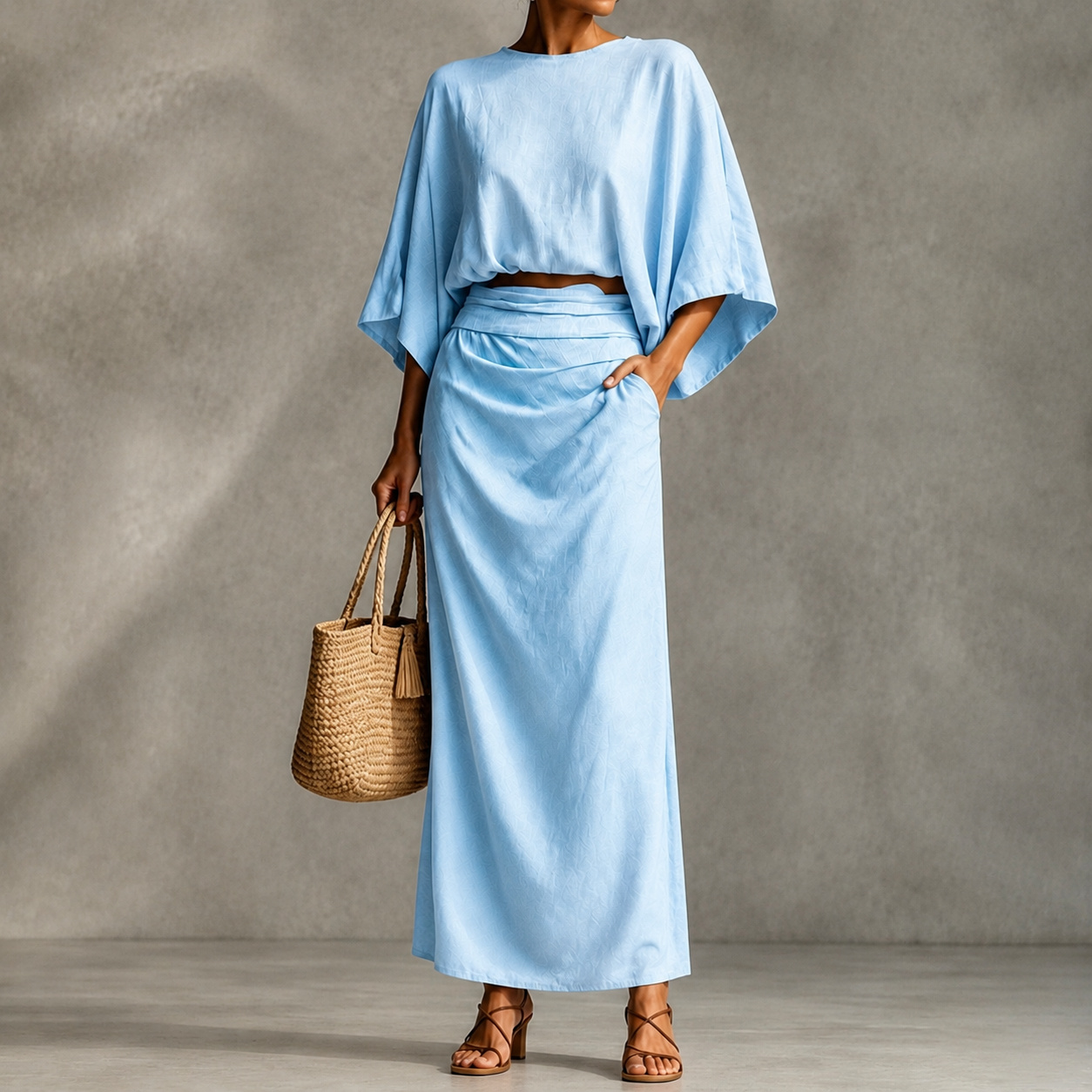 Elegance Two-piece Set: Rund Neck Long-sleeved Loose Top + High-waisted Skirt