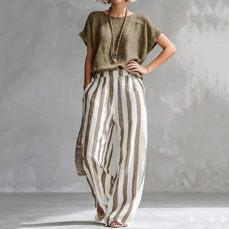 Classic Striped Linen Two-piece Set