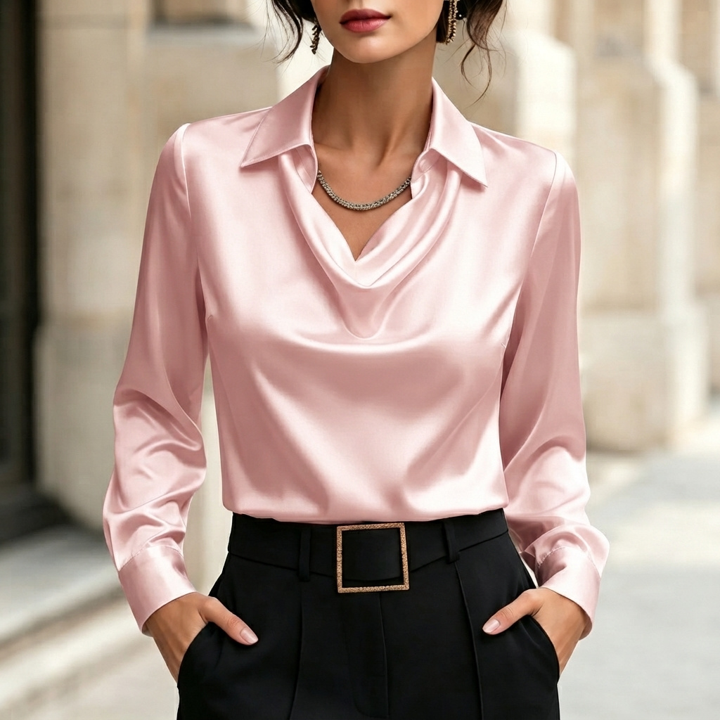 Elegant Satin Shirt Collar Blouse