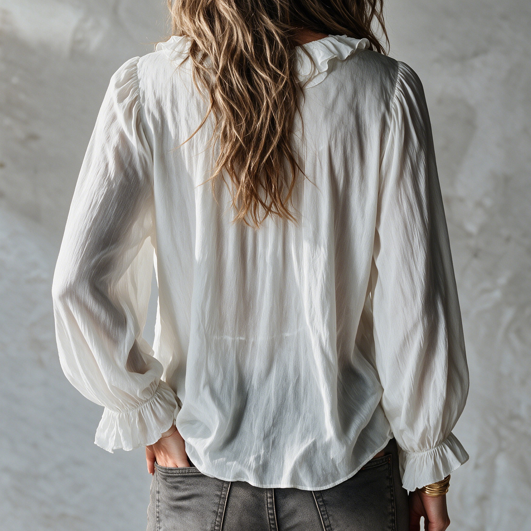 Elegant V-neck With Ruffled Tie Blouse