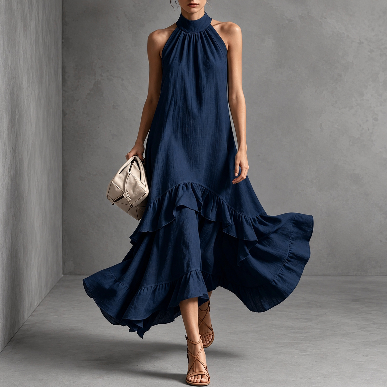 Elegant Sleeveless Ruffles Maxi Dress