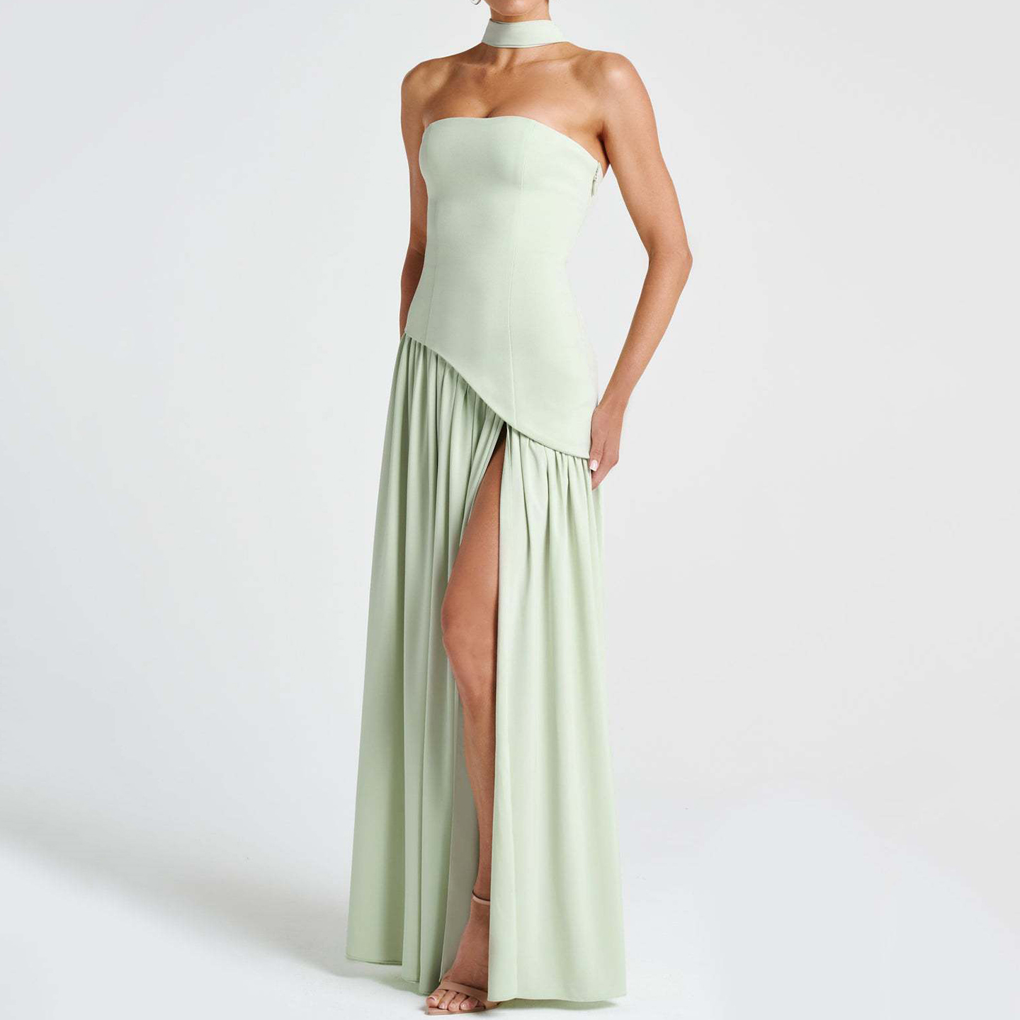 Sexy Backless High Slit Tube Top Solid Color Dress