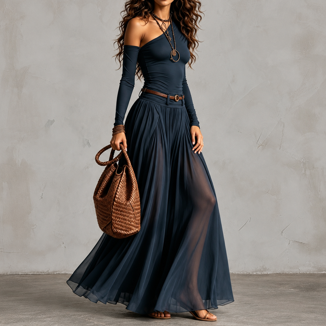  +1 Retro Solid Color Simple Off-shoulder Long-sleeved Dress