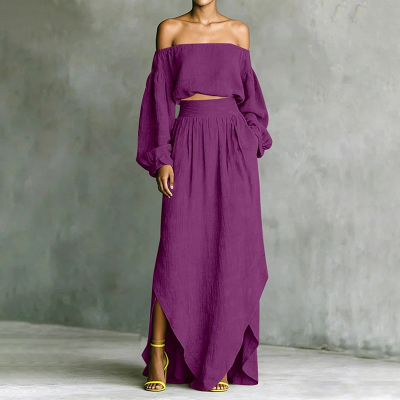 Casual Off-shoulder Top And Irregular Skirt Two-piece Set