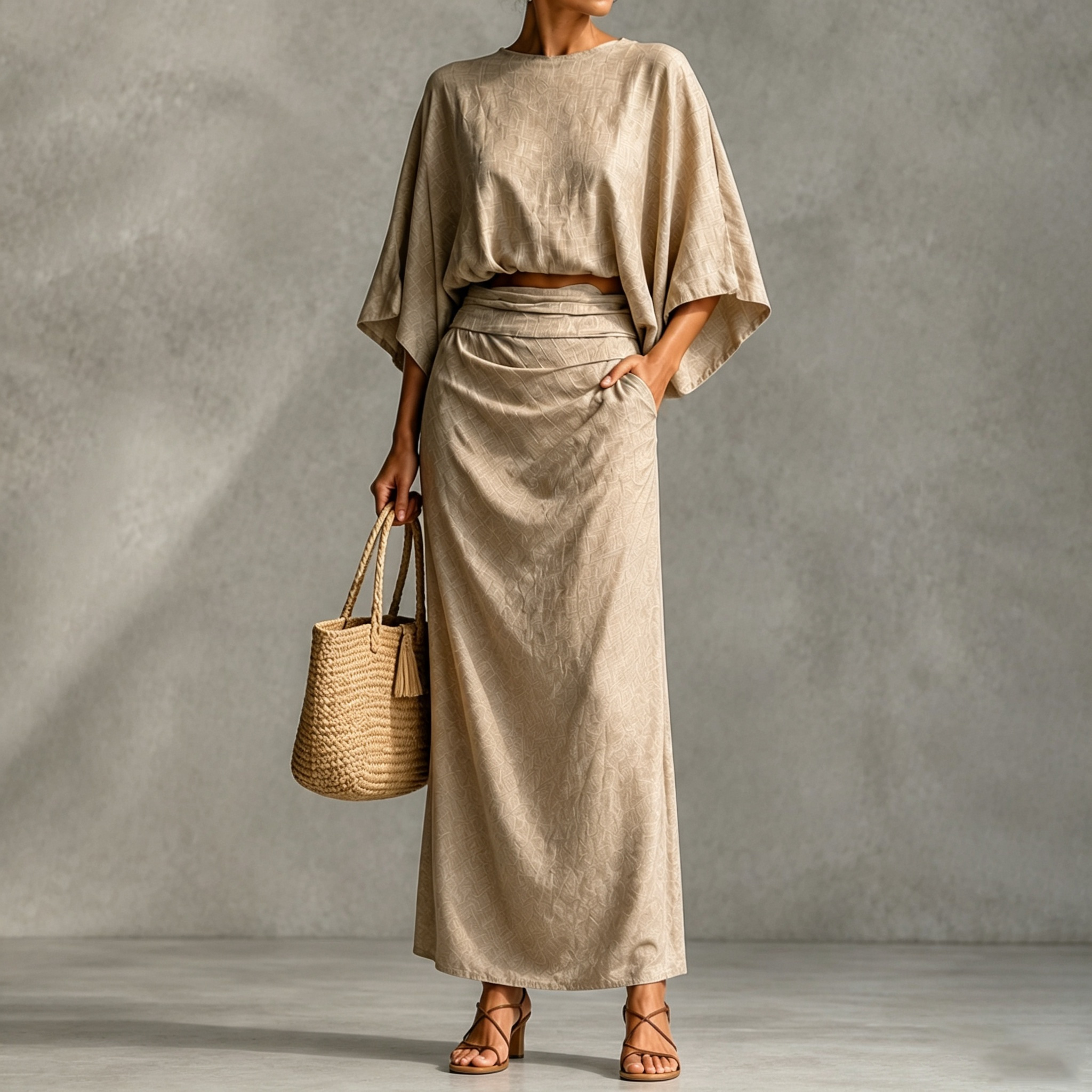 Elegance Two-piece Set: Rund Neck Long-sleeved Loose Top + High-waisted Skirt