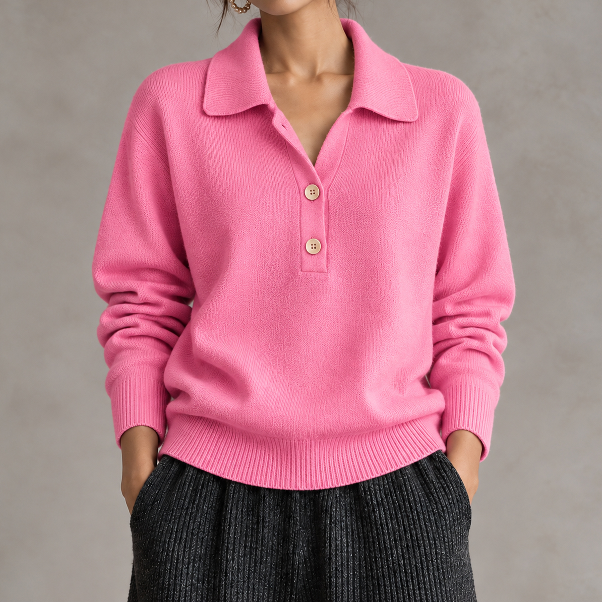 Elegance Collared Half-button Knit Top