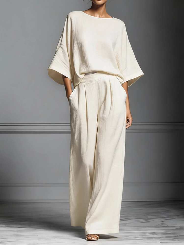 Elegant Bell Sleeved Linen Two-piece Set