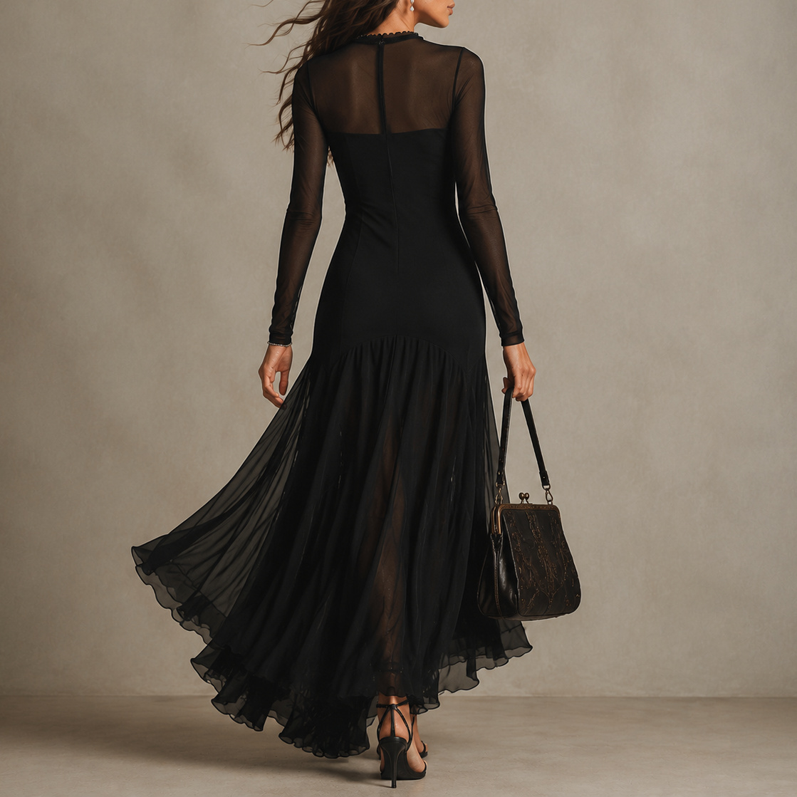 Elegant Mesh Splicing Maxi Dress