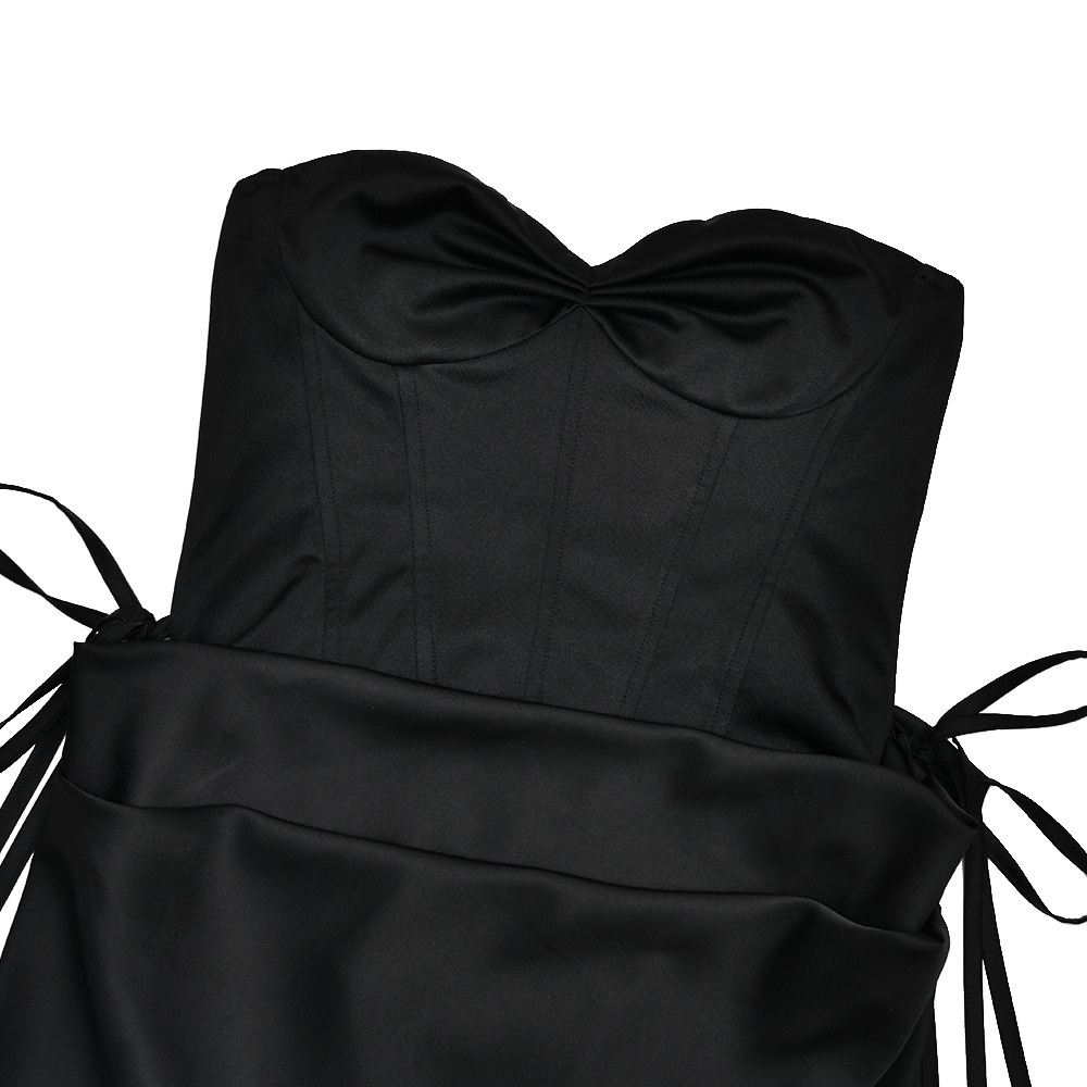 Solid Color Slim Fit Bandeau Jumpsuit And Skirt Two-piece Set