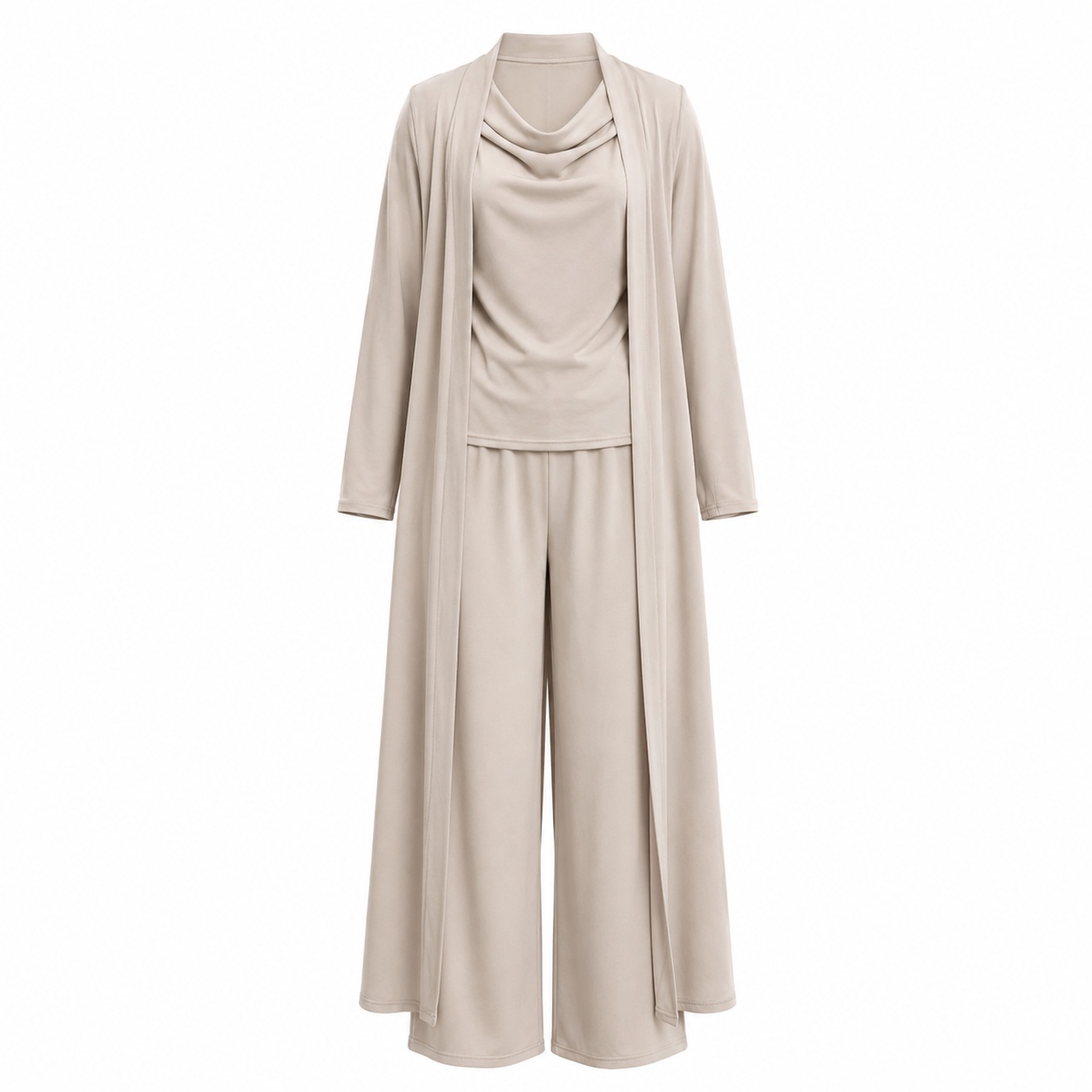 Elegant Three-piece Set: Three-quarter Sleeve Cardigan + Long-sleeved Top + Trousers