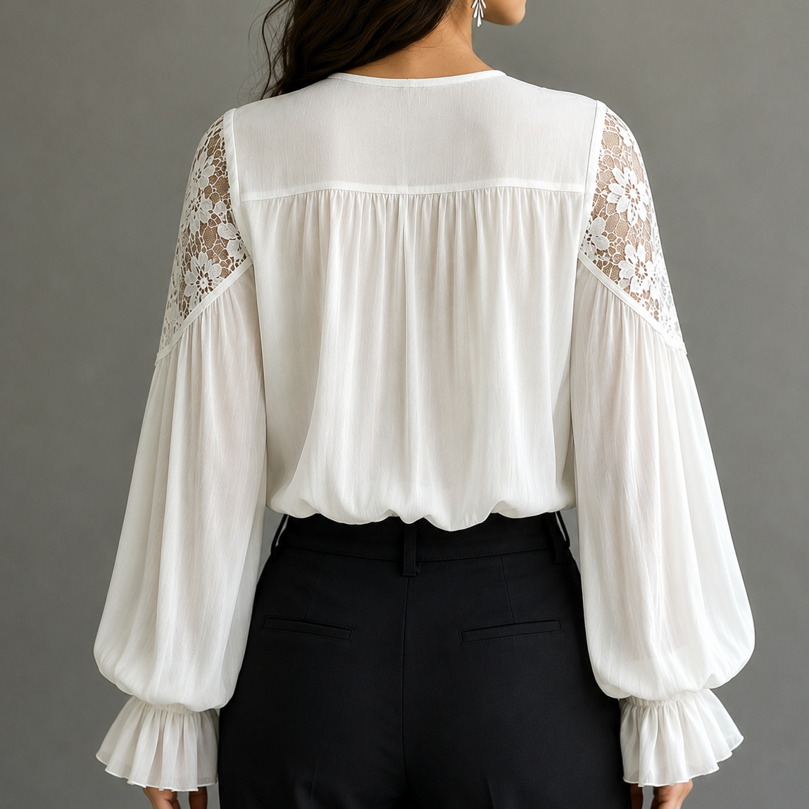 Elegant Lace-trimmed Long-sleeved Blouse
