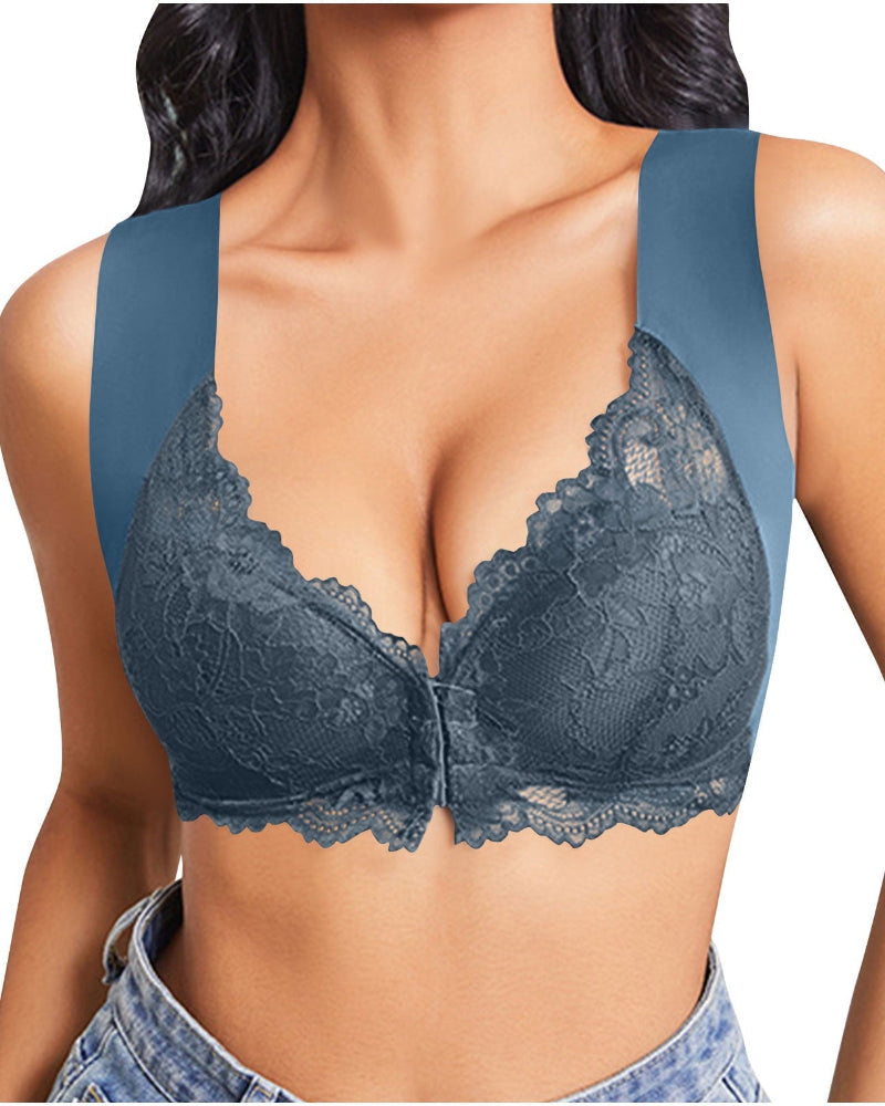 Women's Contrast Lace Hook & Eye Front Pushup Bra