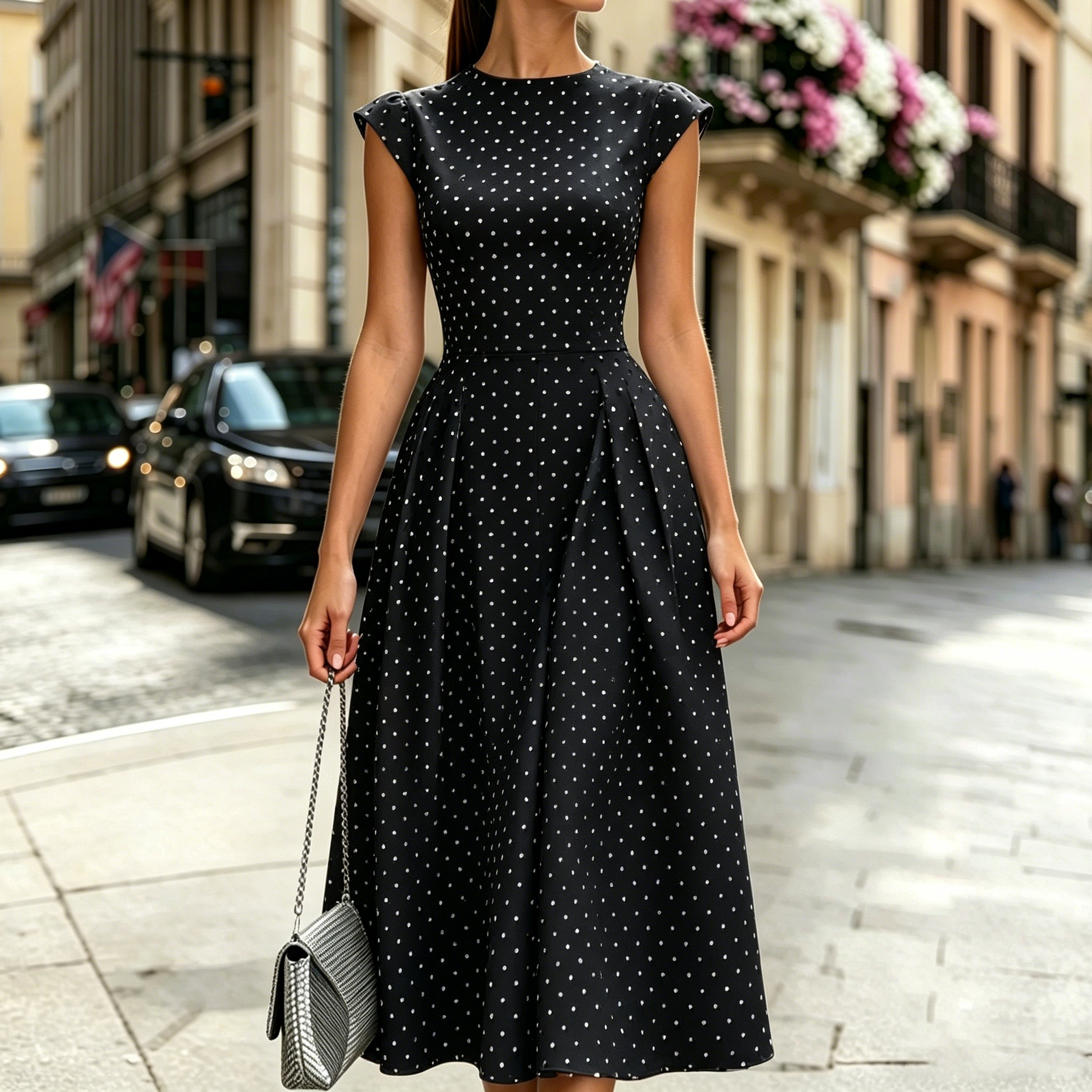 Elegant Polka Dot Fitted Maxi Dress