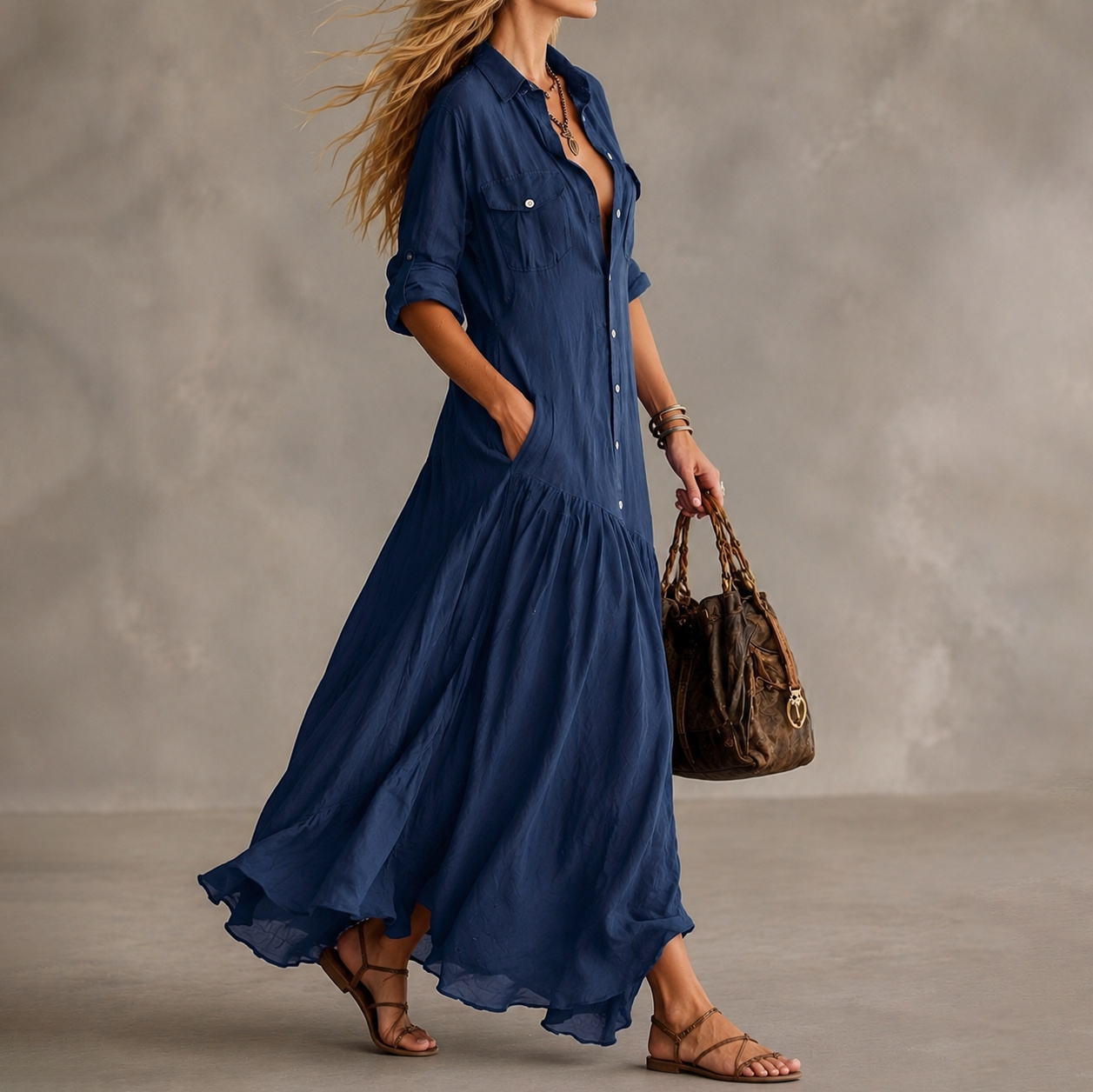 Vacation  Loose  Long Shirt Dress Maxi Dress