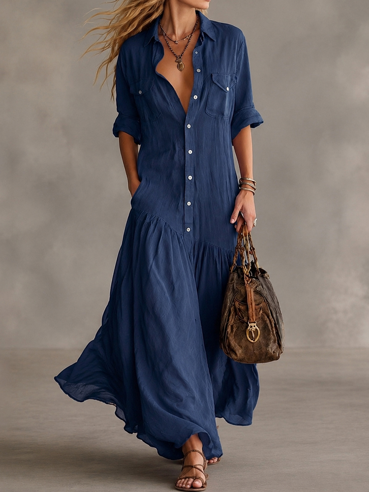 Vacation  Loose  Long Shirt Dress Maxi Dress