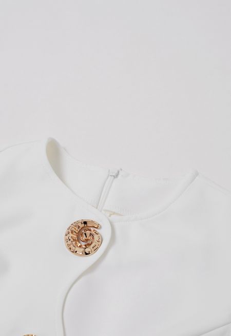 Elegant Sleeveless Round Neck Button Solid Color Mini Dress