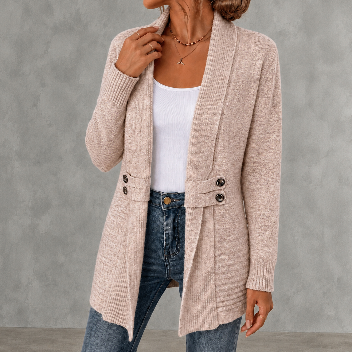 Retro Double-breasted Decorative Mid-length Cardigan
