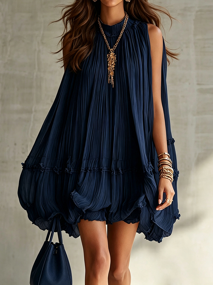Elegant Sleeveless Pleated Ruffles Mini Dress