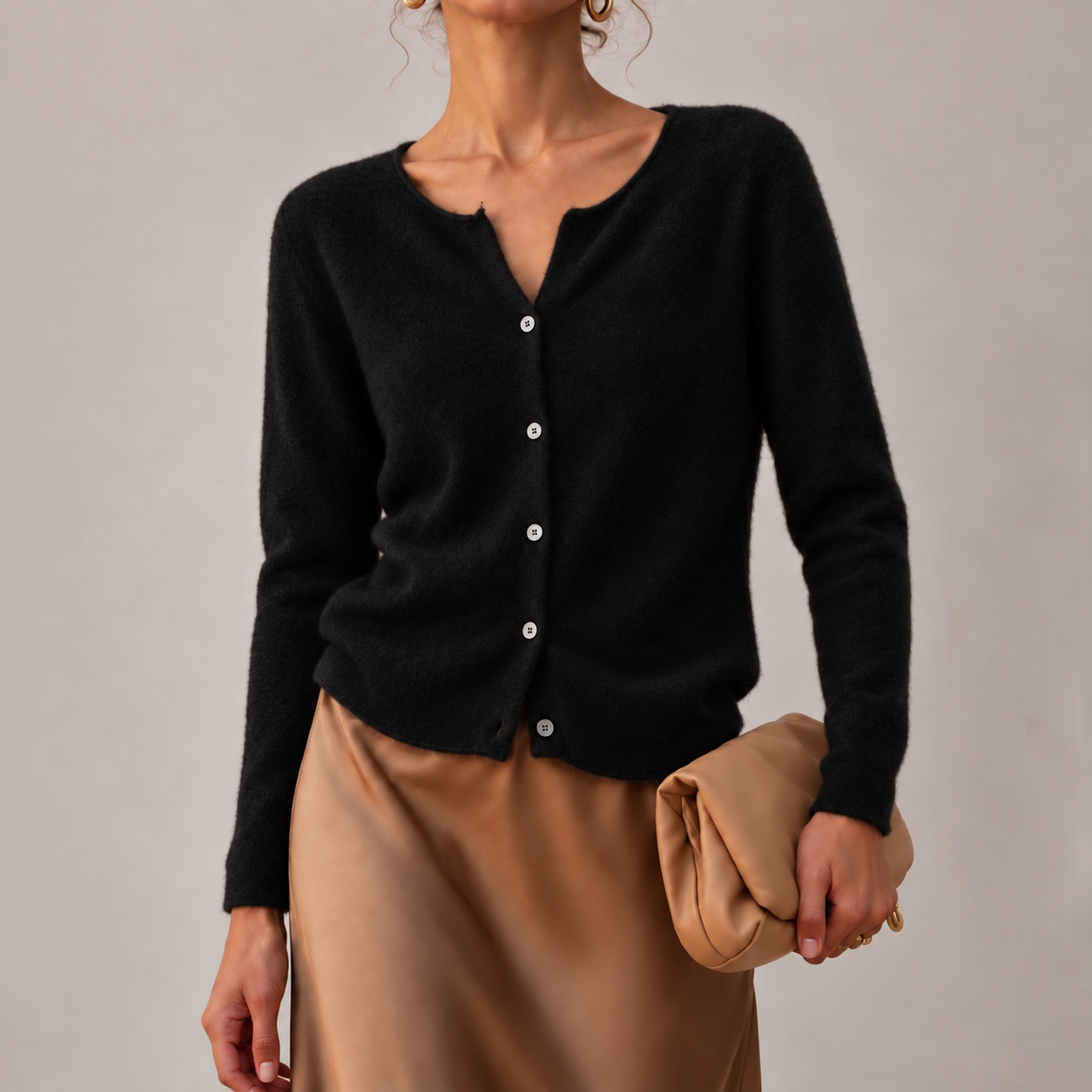 Rolled Edges Crew-neck Cashmere Knit Top