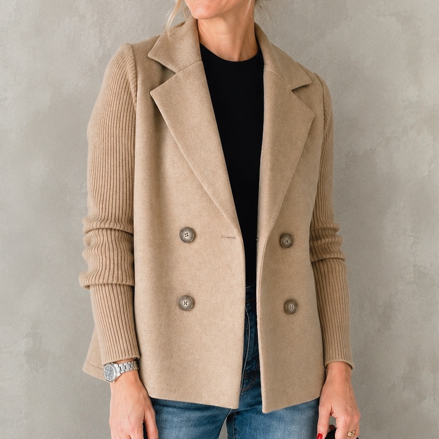 Elegant Knitted And Woolen Double-breasted Lapel Suit Jacket
