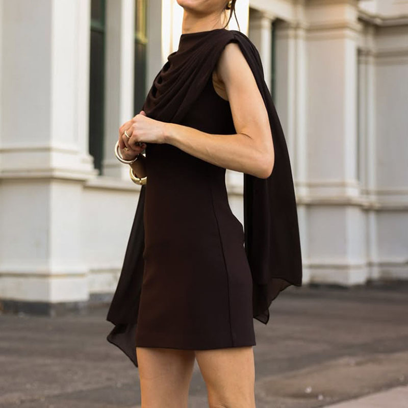 Solid Color Ribbon Sexy Slim Backless Short Dress