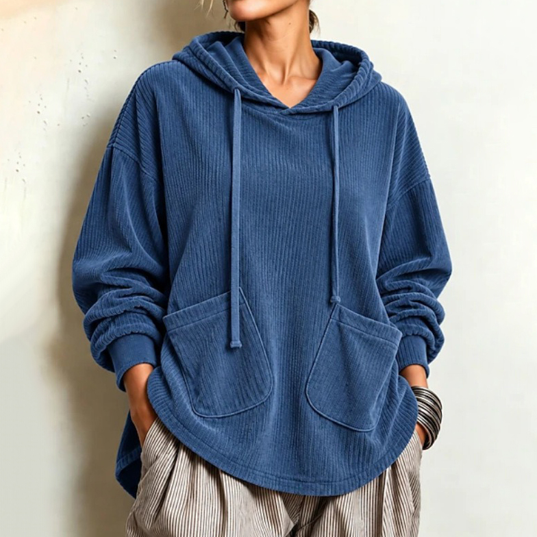 Women's Fall Winter Cozy Pocket Corduroy Hooded Top