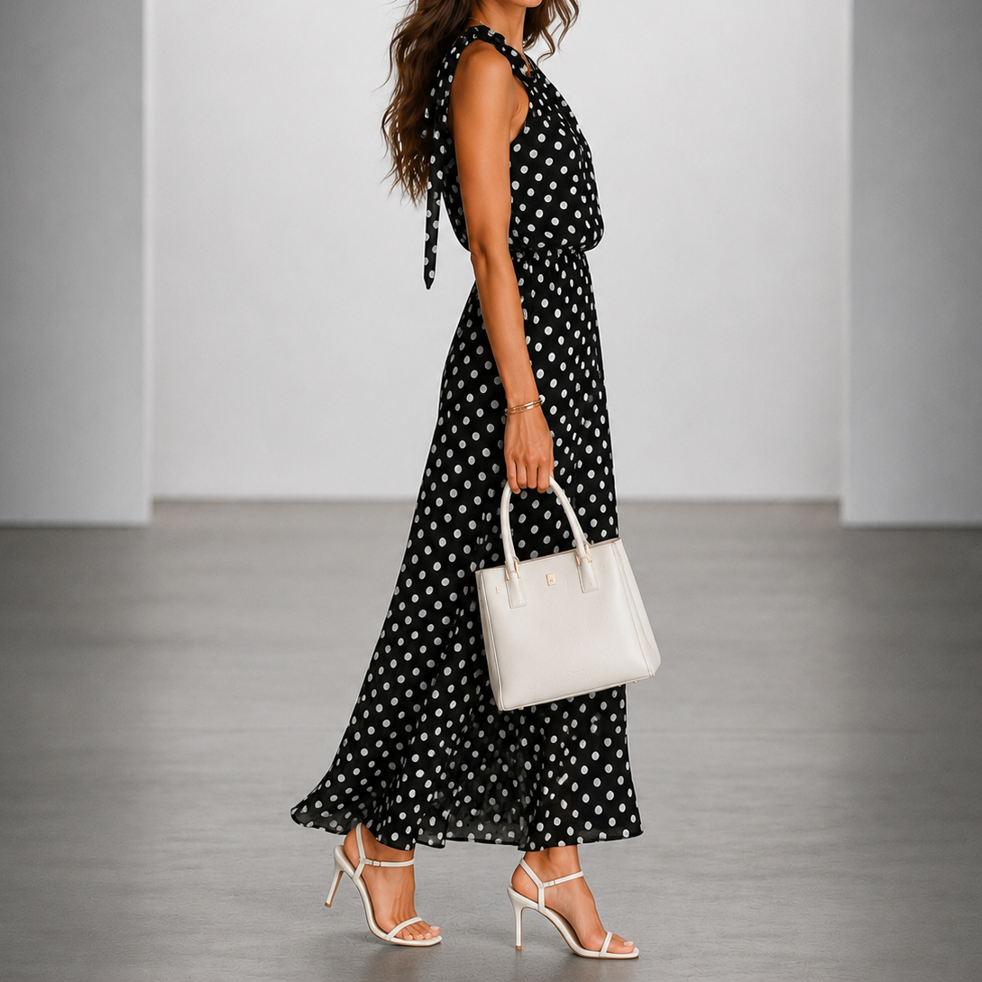 Elegant Off-shoulder Sleeveless Polka Dot Maxi Dress