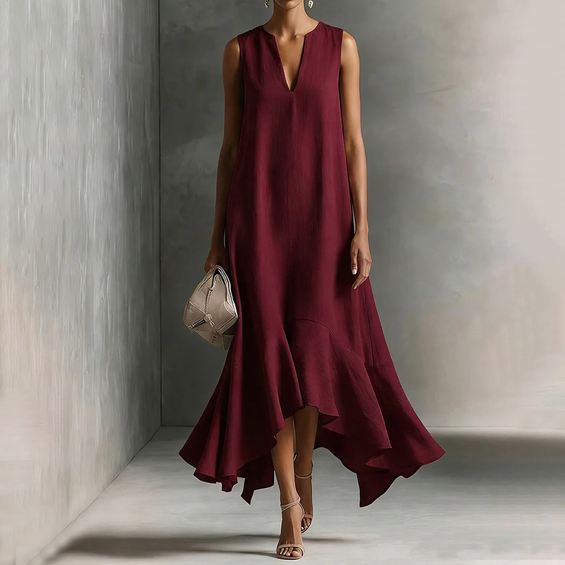 Women's Fashion Deep V-neck Sleeveless Irregular Hem Dress