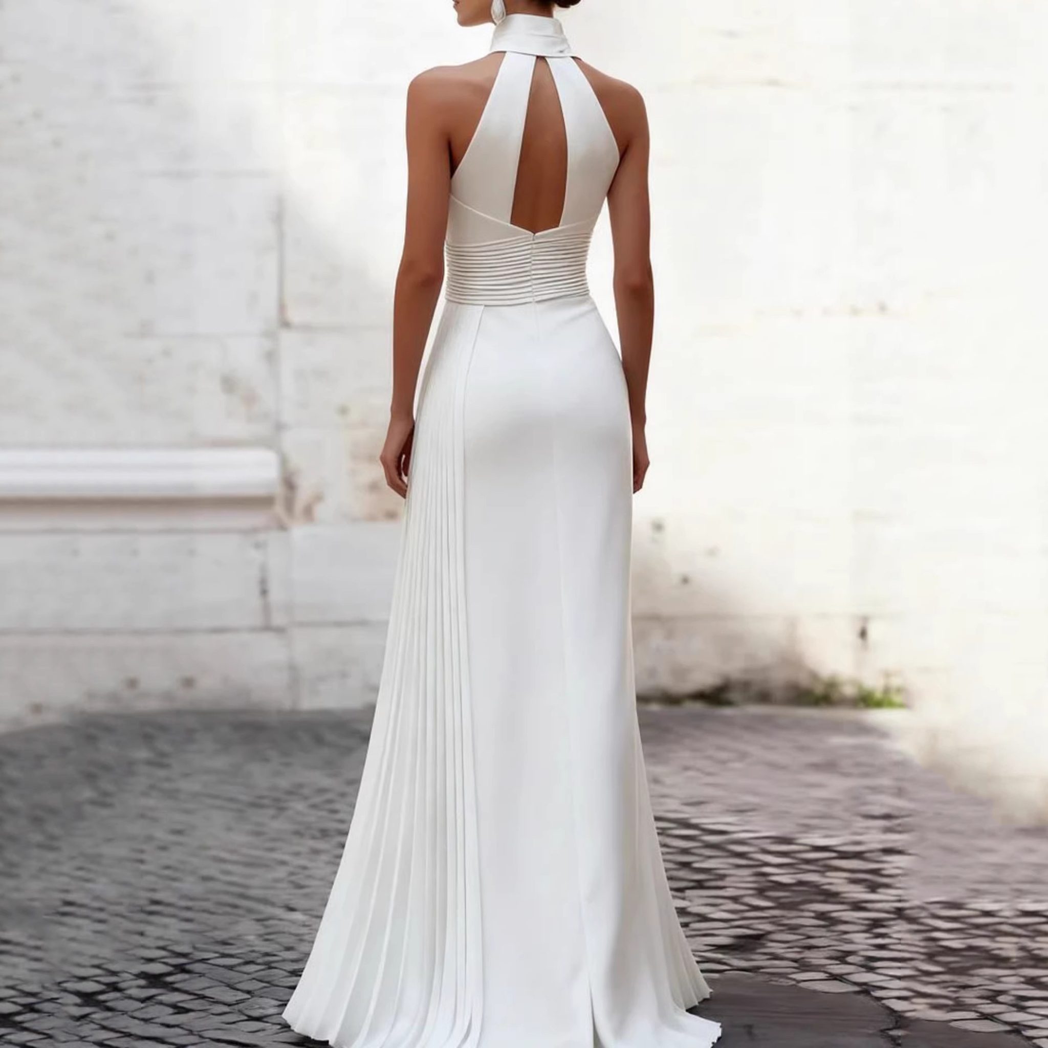 Elegant Retro Sloping Shoulder Irregular Pleated Dress