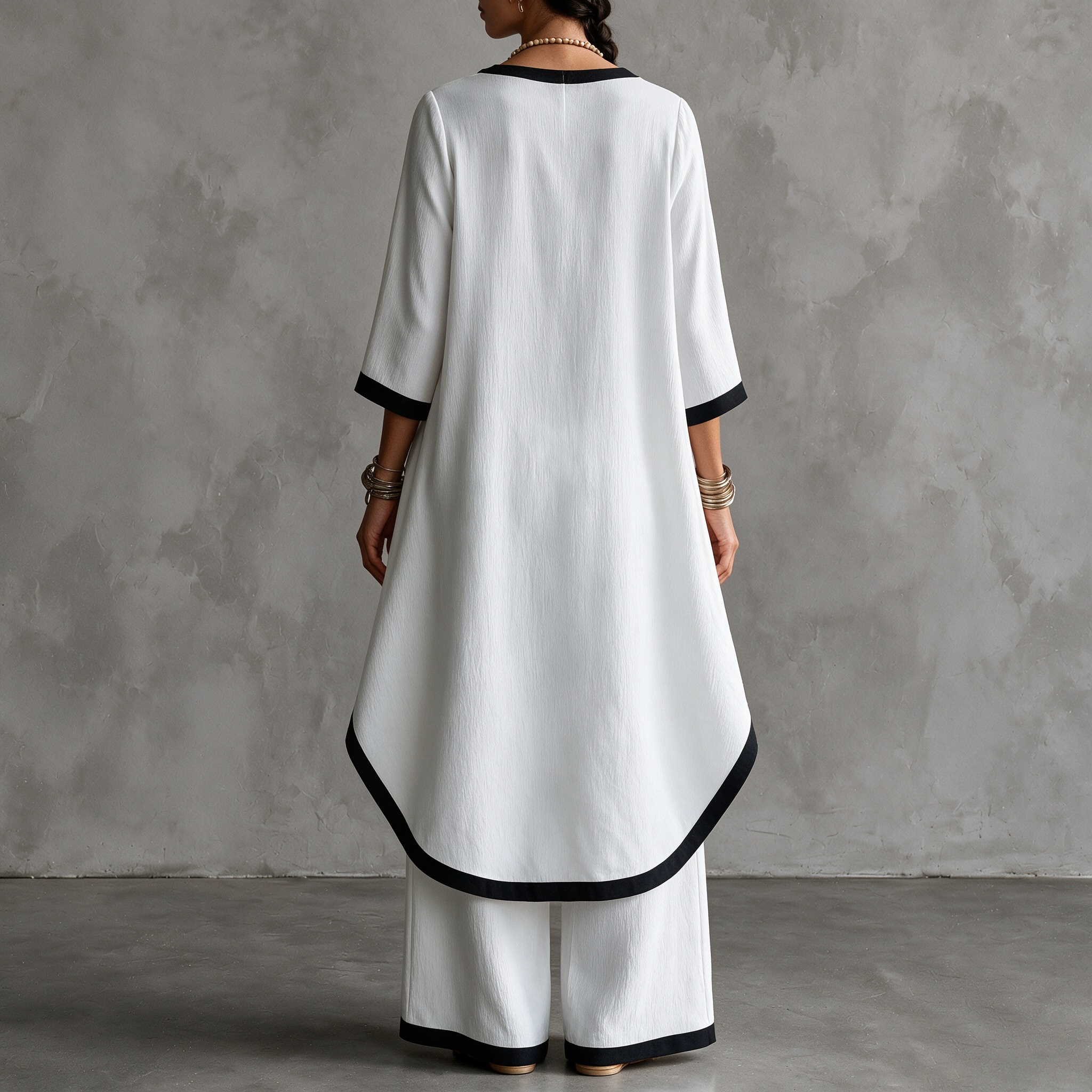 Contrast Trim Asymmetric Two Piece Set