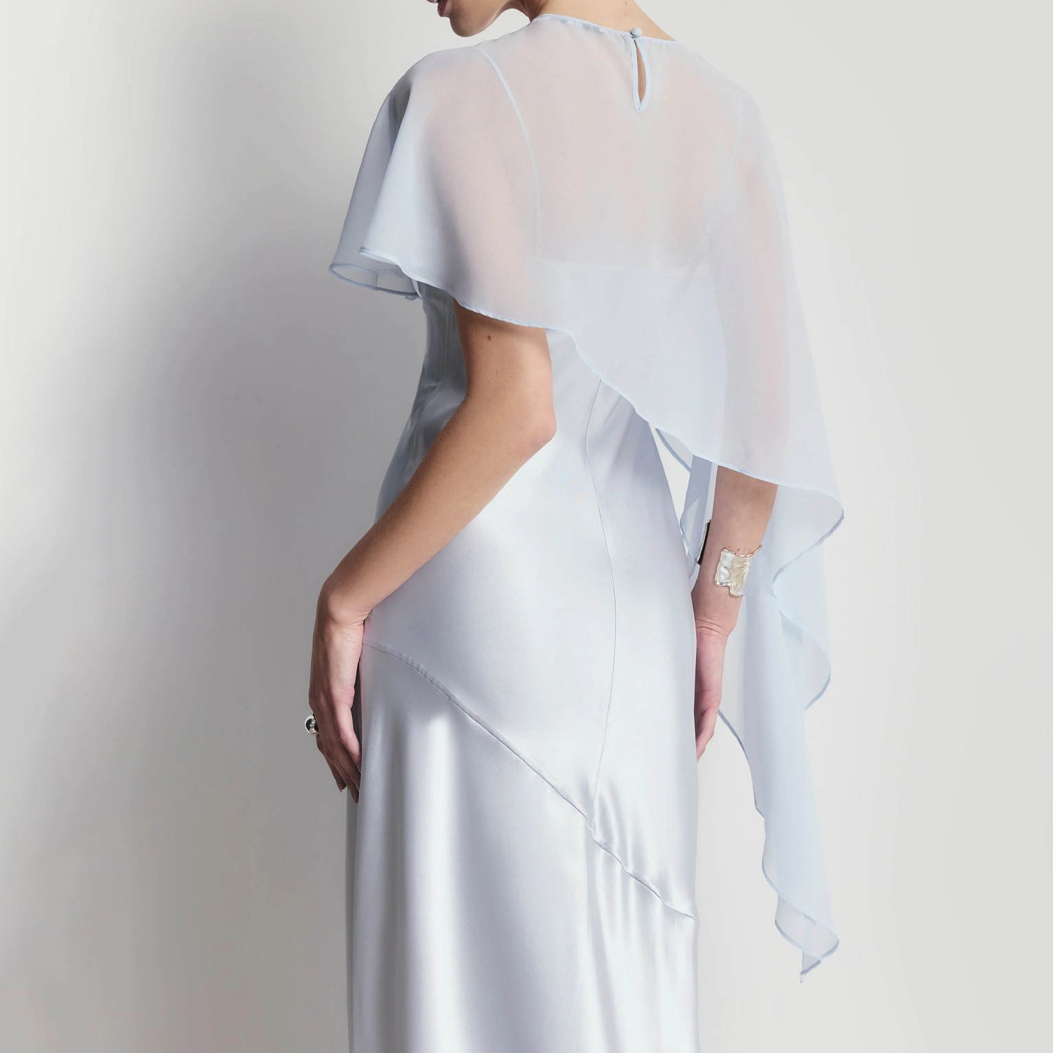 Elegant Evening Gown Party Wedding Asymmetrical Cape
