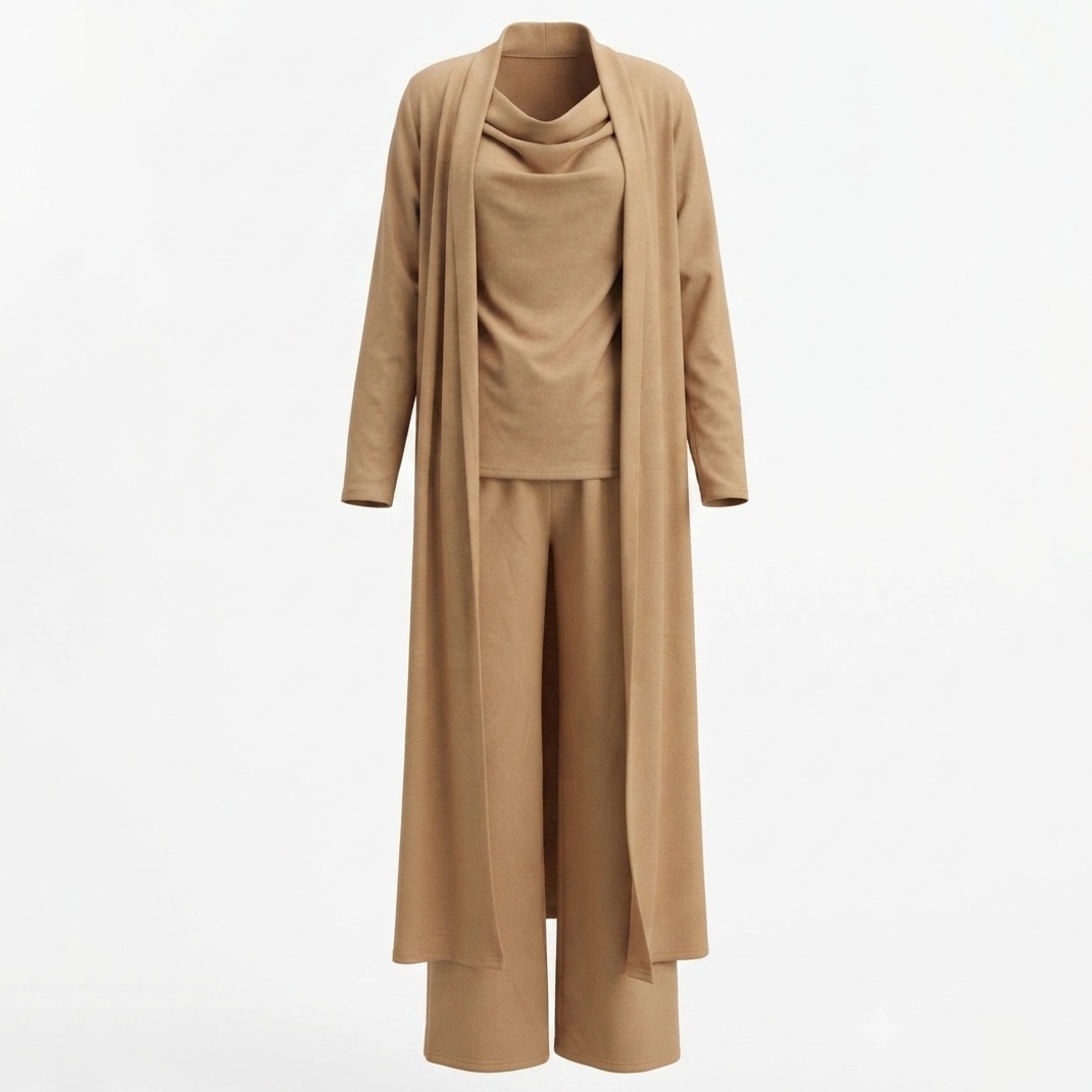 Elegant Three-piece Set: Three-quarter Sleeve Cardigan + Long-sleeved Top + Trousers