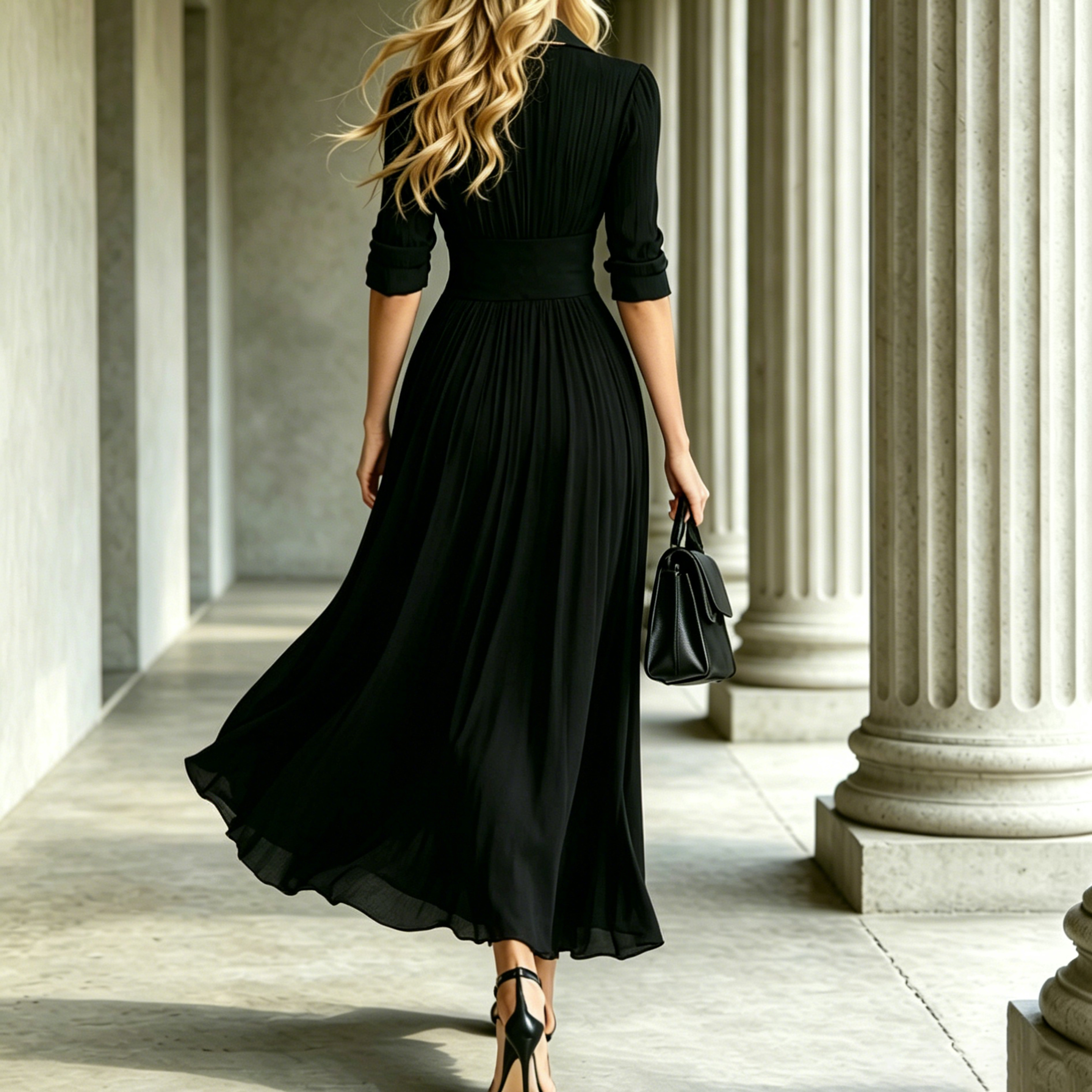 Elegant Pleated Waist Long Dress