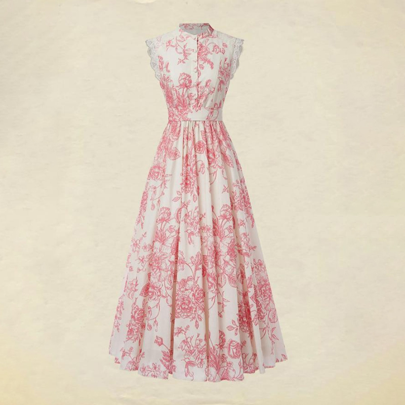Elegant Short-sleeved Lace Patchwork Printed Dress
