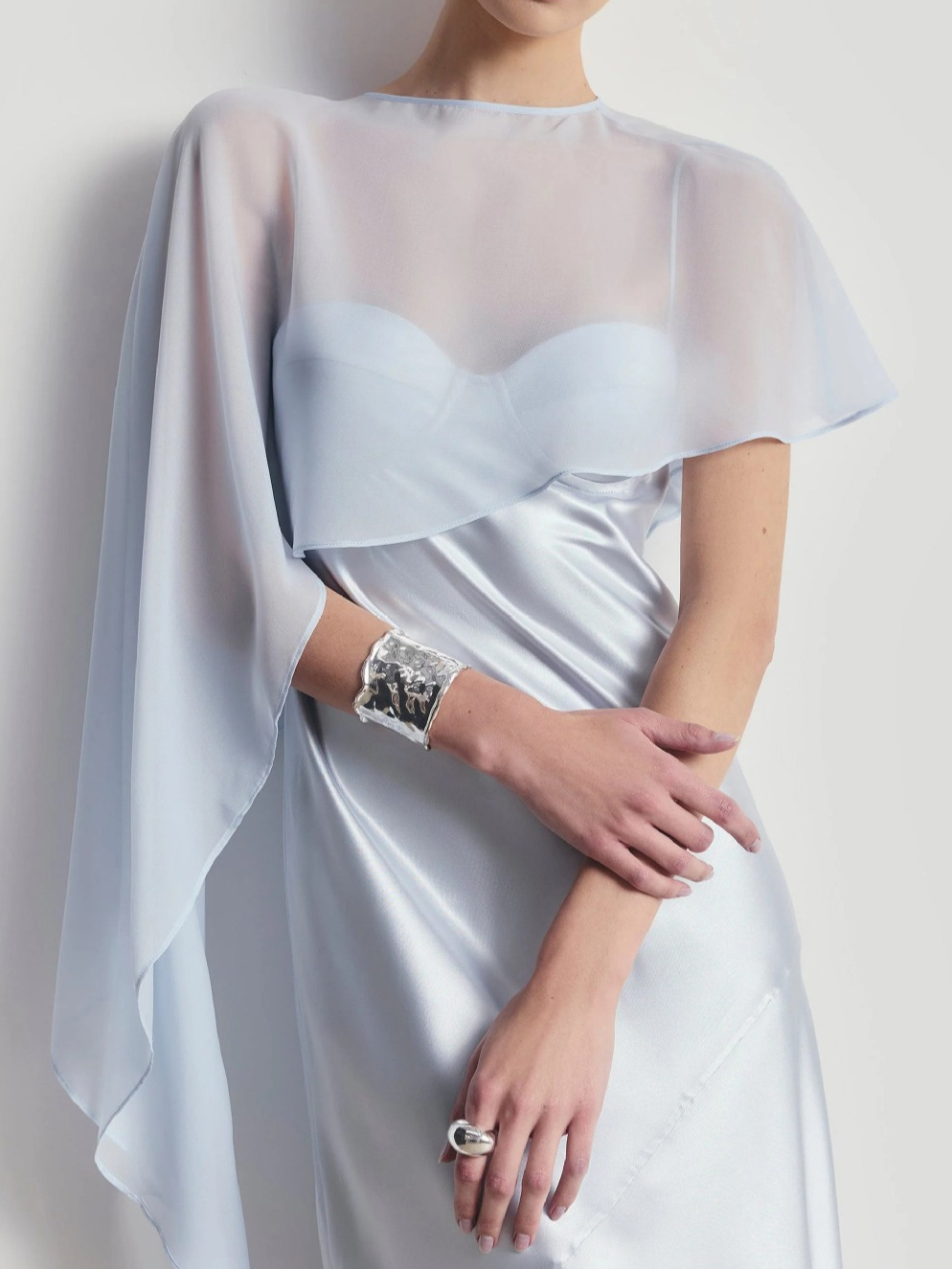 Elegant Evening Gown Party Wedding Asymmetrical Cape