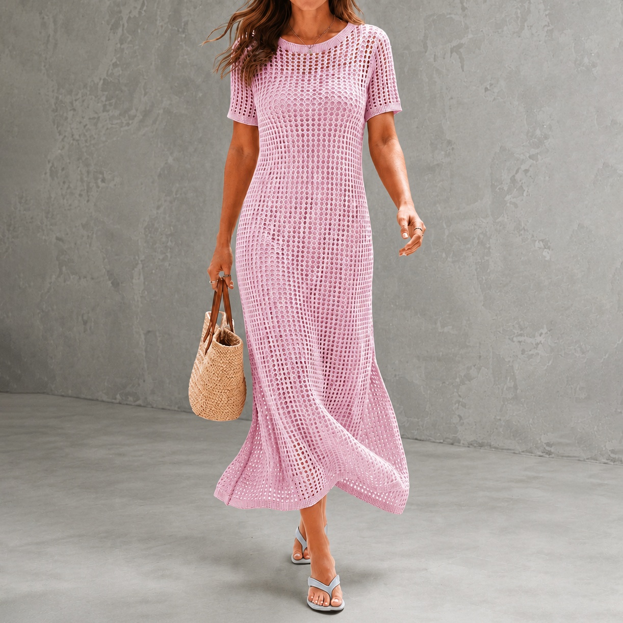 Elegant Round Neck Hollowed-out 2-piece  Maxi Dress