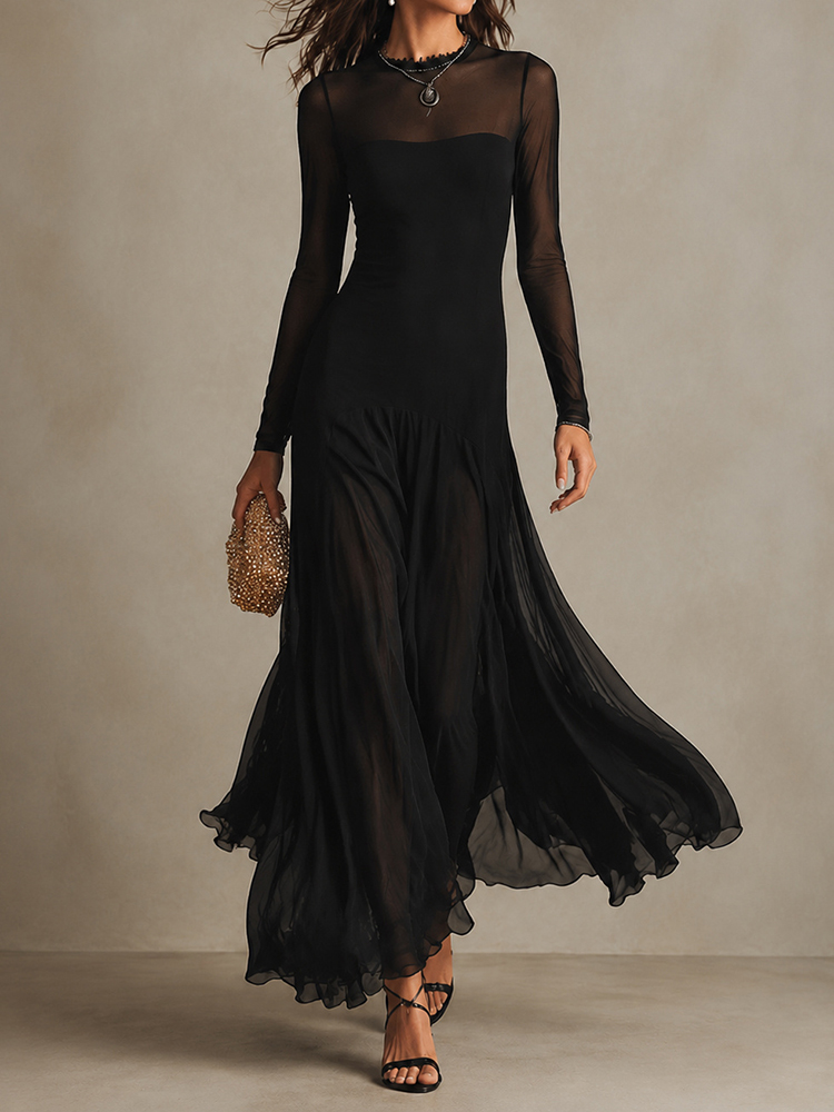 Elegant Mesh Splicing Maxi Dress