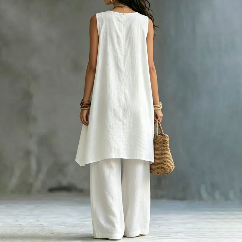 Solid Color Elegant V-neck Sleeveless Tank Top Two Piece Set