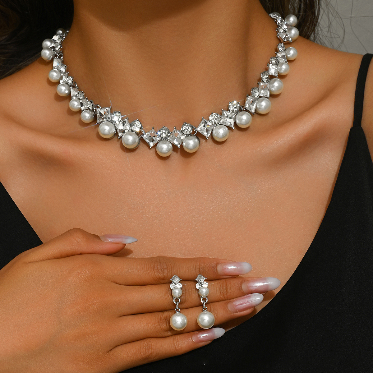 2pcs/set Elegant Imitation Pearl  Necklace Earrings And Bracelet Set