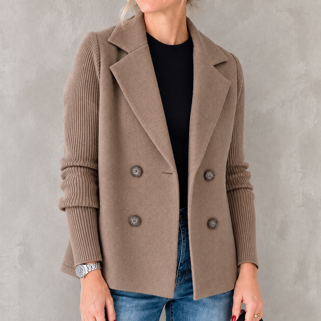 Elegant Knitted And Woolen Double-breasted Lapel Suit Jacket