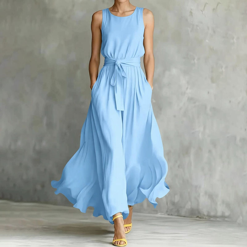 Elegant Loose Waisted Lace-up Long Hem Dress