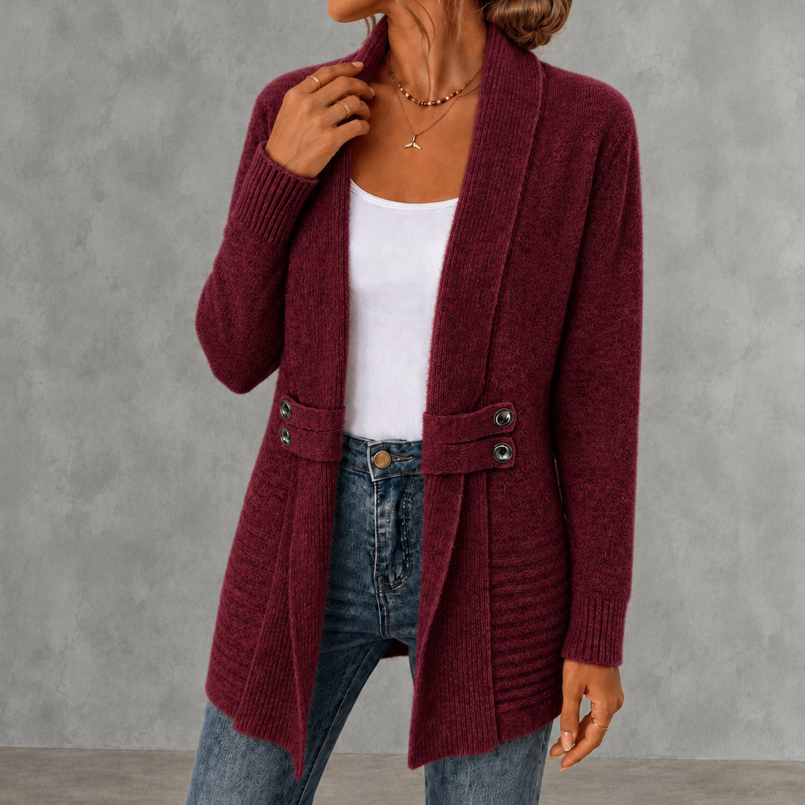 Retro Double-breasted Decorative Mid-length Cardigan