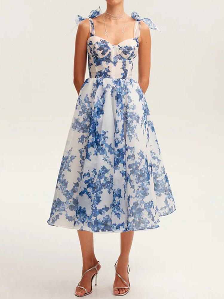 Stylish Organza Elegant Printed Midi Dress